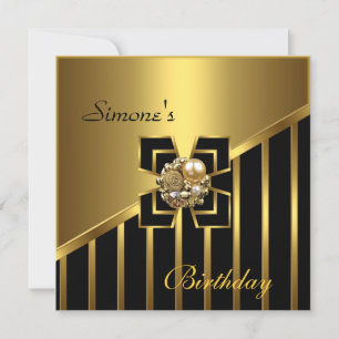 Invitation Art Déco Anniversaire Rayure Or Noir 3