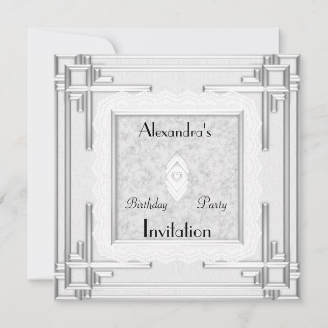 Invitation Art Déco Argent Blanc (Devant)
