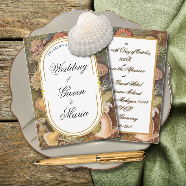 Invitation Art Déco Art Nouveau Floral Or Tone Sea Life (Créateur téléchargé)