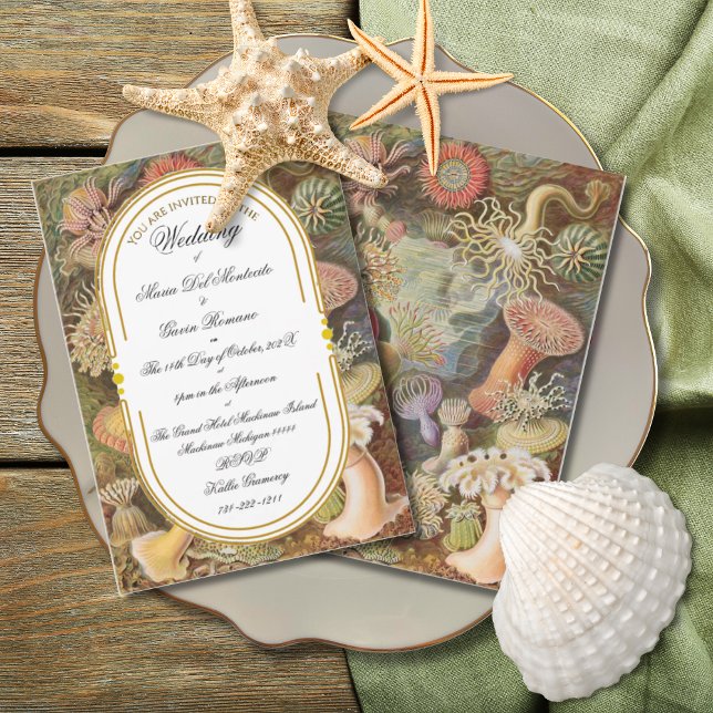 Invitation Art Déco Art Nouveau Floral Or Tone Sea Life (Créateur téléchargé)