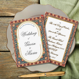 Invitation Art Déco Art Nouveau Floral Or Tone Sea Life