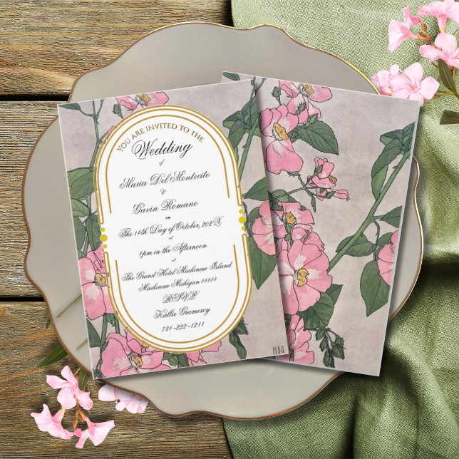 Invitation Art Déco Art Nouveau Floral Prairie Rose (Créateur téléchargé)