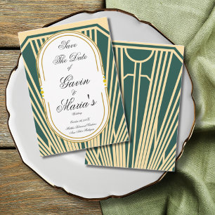 Invitation Art Déco Art Nouveau Rayé Ton Doré Moderne 