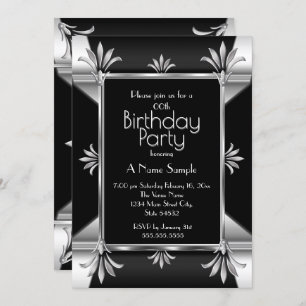 Invitation Art Déco Black Argent Chrome fête d'anniversaire