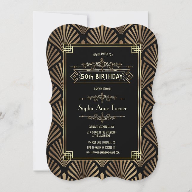 Invitation Art Déco Black Gatsby 1920 50e anniversaire (Devant)