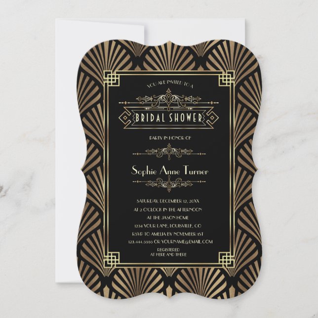 Invitation Art Deco Black Gatsby 1920s Bridal Shower (Devant)