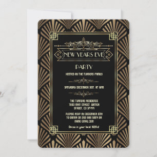 Invitation Art Déco Black Gatsby 1920's New Year's Eve Party