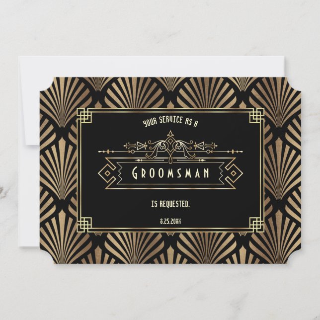 Invitation Art Déco Black Gatsby Serez-Vous Mon Groomsman (Devant)