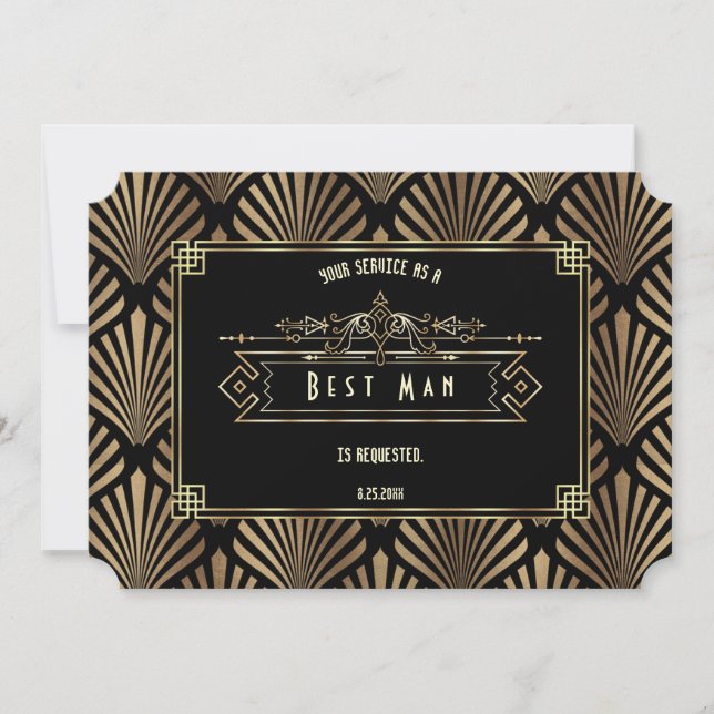 Invitation Art Déco Black Gatsby Serez-Vous Mon Meilleur Homm (Devant)