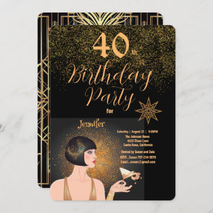 Invitation Art Déco Black & Gold 40e anniversaire