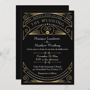 Invitation Art Déco Black & Gold Great Gatsby Mariage