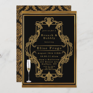 Invitation Art Déco Black Gold Royal Brunch & Bubbly