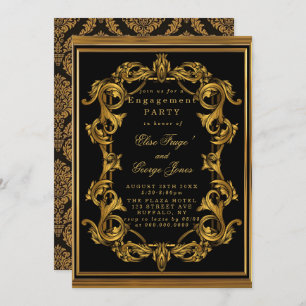 Invitation Art Déco Black Gold Royal Engagement Party
