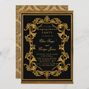 Invitation Art Déco Black Gold Royal Engagement Party Invita
