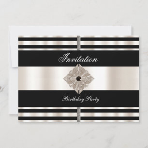 Invitation Art Déco Black Sepia Cream Stripe