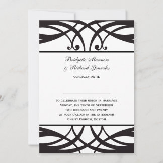 Invitation Art déco blanc noir d'invitations de mariage