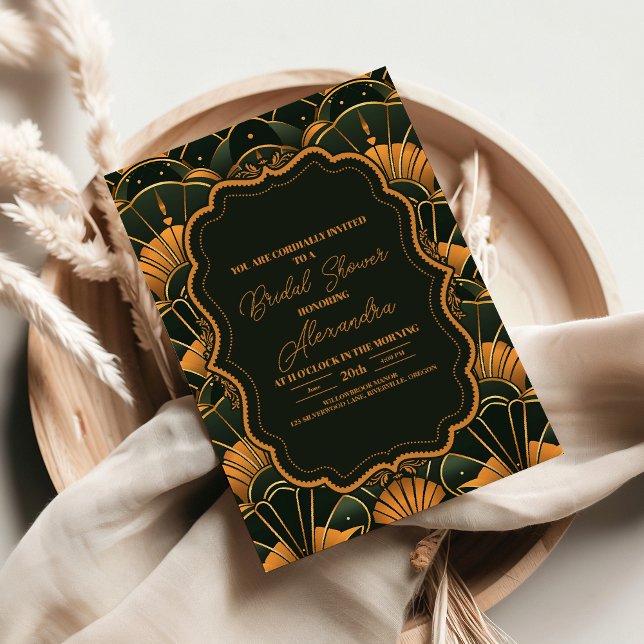 Invitation Art Déco Bride Diamant Or et Vert (Créateur téléchargé)