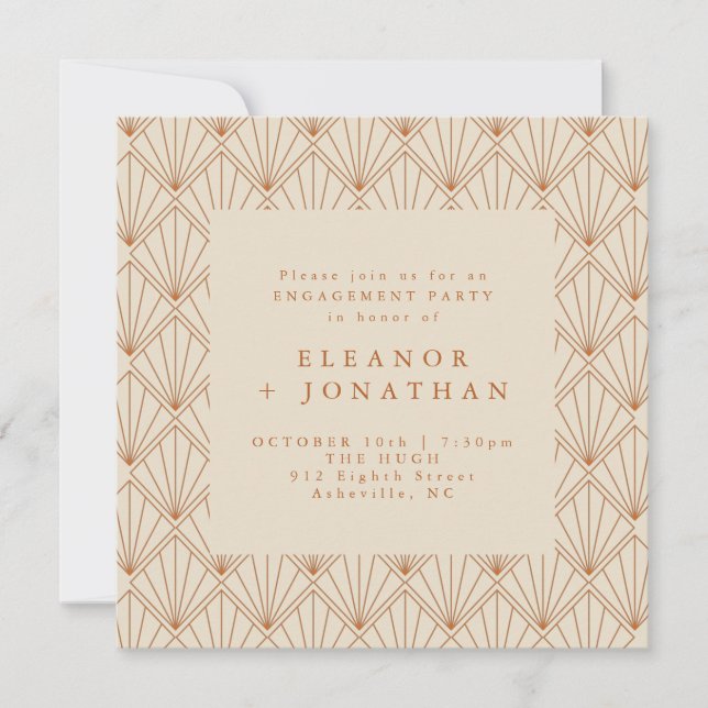 Invitation Art Déco Burnt Orange Elegant Engagement Party (Devant)