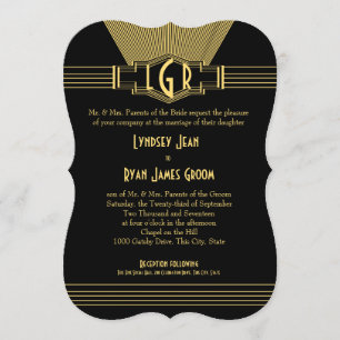 Invitation Art Déco Center Stage Gold et Black Mariage