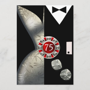 Invitation Art Déco Couple 75e fête d'anniversaire   noir rou