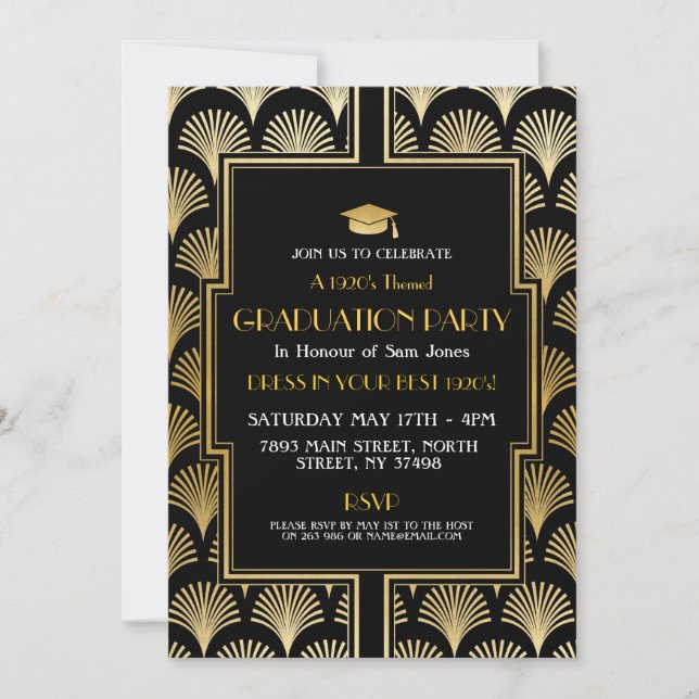 Invitation Art déco de la Gatsby Party Gold (Devant)