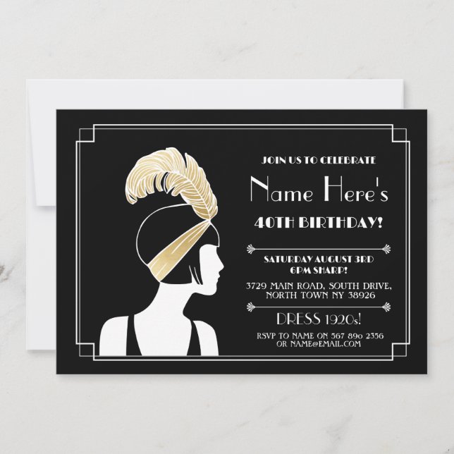 invitation Art déco des années 1920 Gatsby Girl Go (Devant)