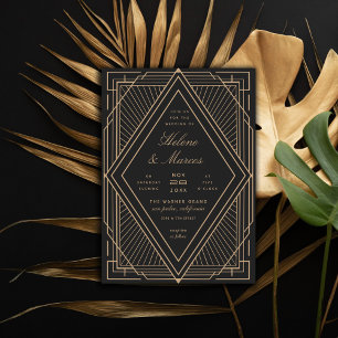 Invitation Art Déco Diamond Mariage noir et or
