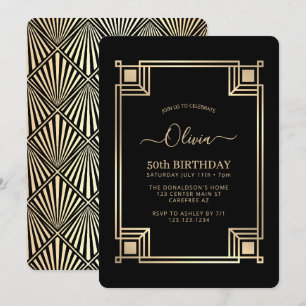 Invitation Art Déco Élégant 50e Anniversaire