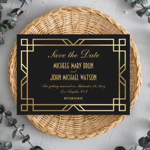 Invitation Art Déco Elegant Classic Gold Enregistrer la date