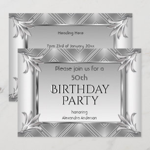 Invitation Art Déco élégant d'anniversaire argent chrome