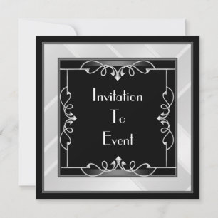 Invitation Art Déco élégante noire argentée blanch
