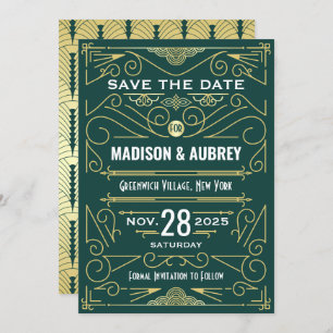 Invitation Art Déco Enregistrer la date Mariage Elegant Gold 