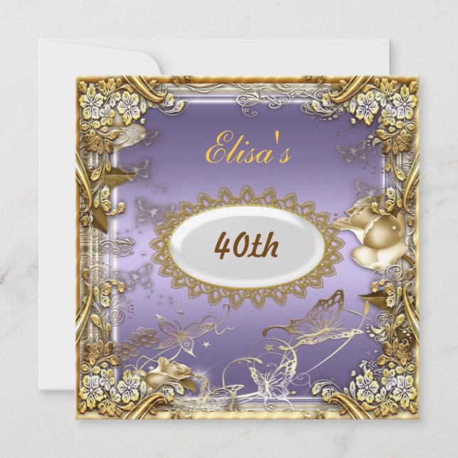 Invitation Art Déco fête d'anniversaire Black Gold Mauve (Devant)