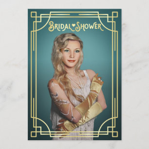 Invitation Art Déco Fête de l'mariée Gold Turquoise Votre Pho