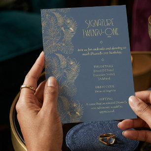 Invitation Art Déco filigrane d'or   Anniversaire de 21 ans d