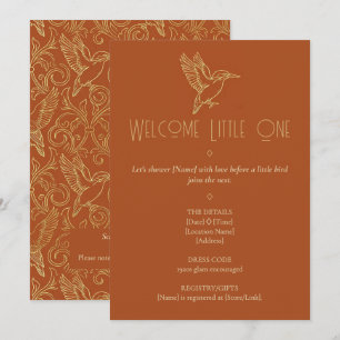 Invitation Art Déco Filigrane d'Or   Baby Shower Martin-Pêche
