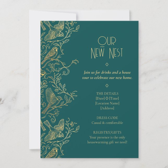 Invitation Art Déco Filigrane d'Or | Moineau pour la Création (Devant)