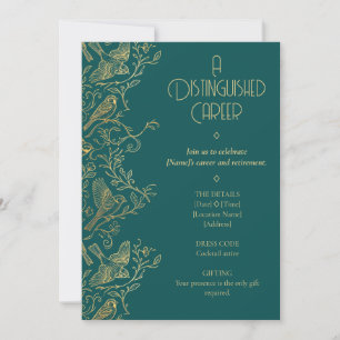 Invitation Art Déco Filigrane d'Or Moineau Retraite