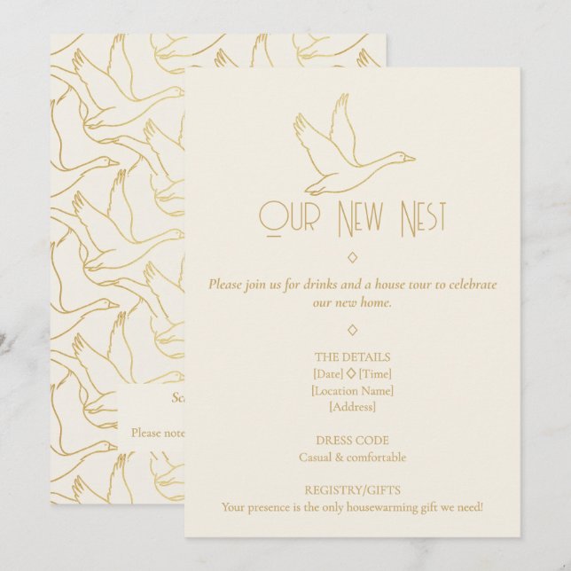 Invitation Art Déco Filigrane Doré | Maison de l'Oie Cadeau d (Devant / Derrière)