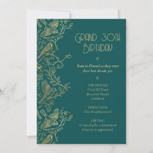 Invitation Art Déco filigrane or Anniversaire 30 ans du moi