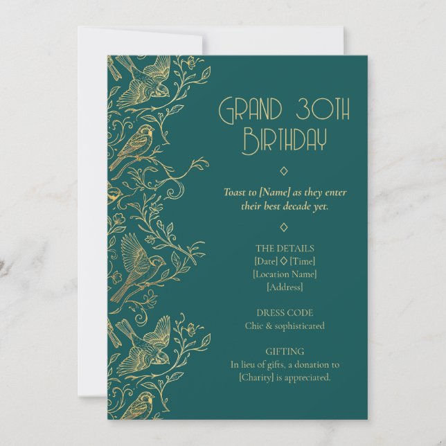 Invitation Art Déco filigrane or | Anniversaire 30 ans du moi (Devant)