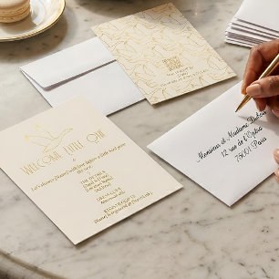 Invitation Art Déco filigrane or   Baby Shower Oie