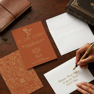 Invitation Art Déco filigrane or   Martin-pêcheur Retraite
