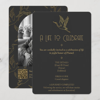 Invitation Art Déco filigrane or | Mémorial photo de grue