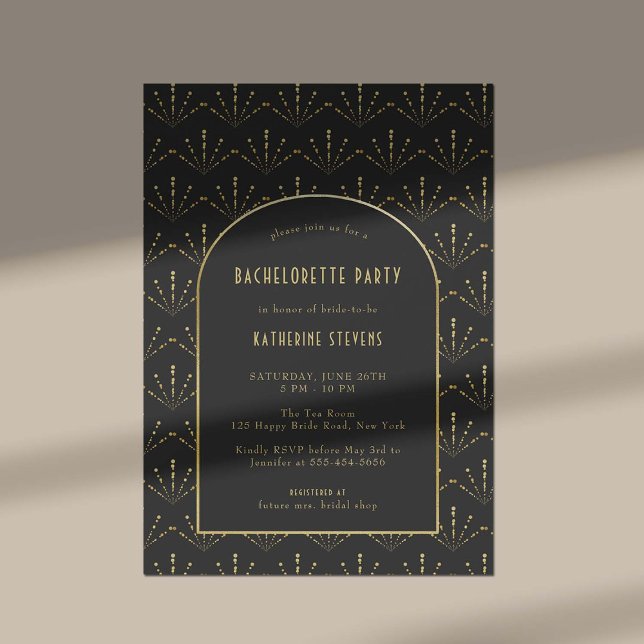 Invitation Art Déco Fireworks Gold Boho Frame Bachelorette (art deco bachelorette invitation gold fan flower fireworks roaring twenties gatsby black elegant )