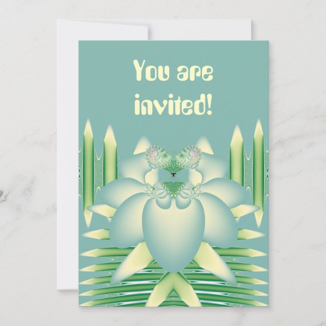 Invitation Art Déco Fleur Fractale Lotus de Menthe (Devant)