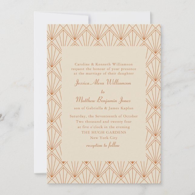 Invitation Art Déco Formel Art Déco Brûlé Orange Mariage Élég (Devant)