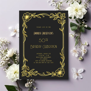 Invitation Art Déco Gatsby anniversaire d'or noir