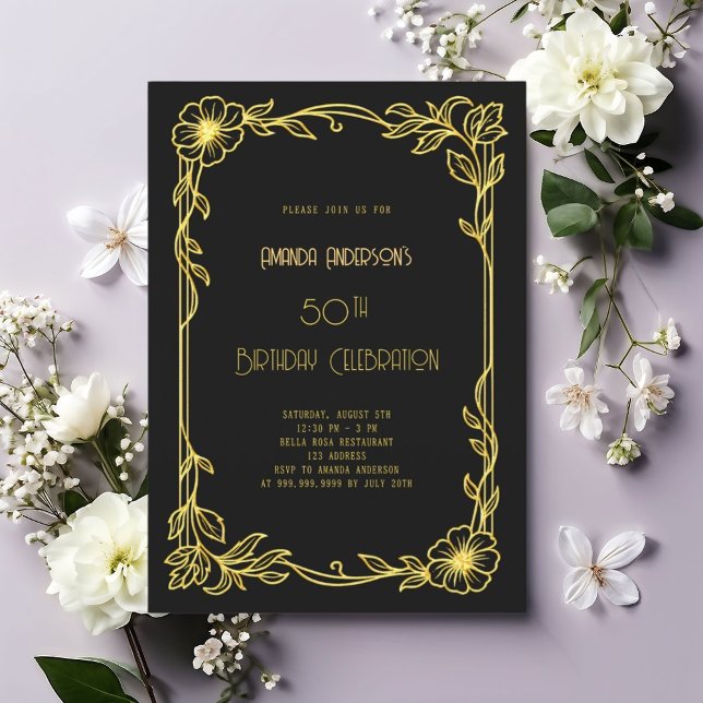 Invitation Art Déco Gatsby anniversaire d'or noir (Créateur téléchargé)