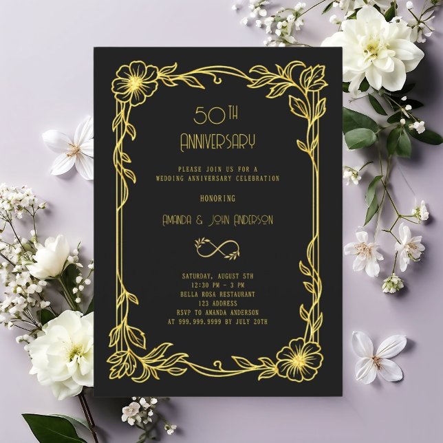 Invitation Art Deco Gatsby black 50th wedding anniversary (Créateur téléchargé)